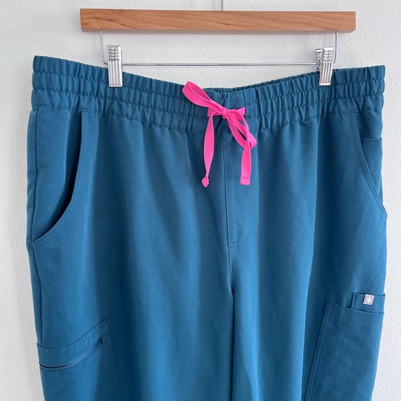 Figs Teal Pants with Pink Drawstring - Picture 3 of 7
